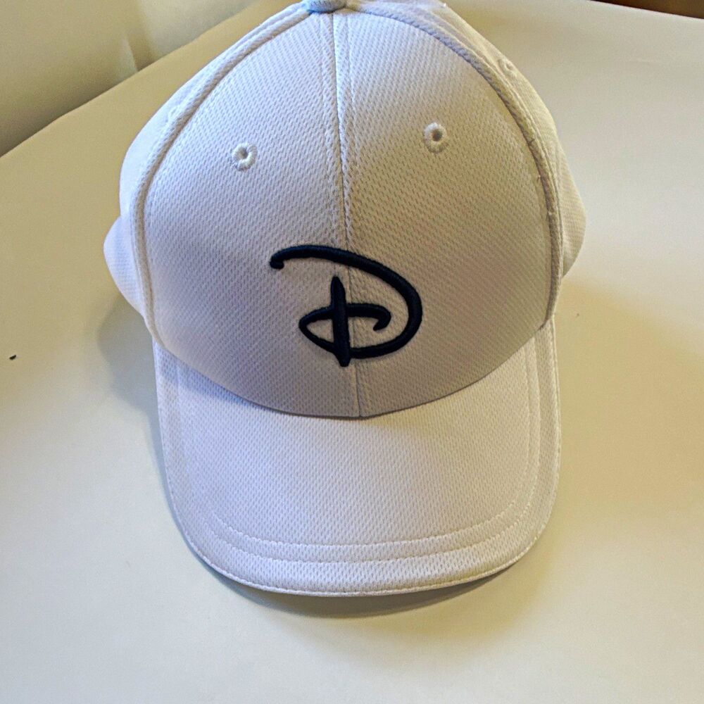 Disney Parks Adult White & Blue Baseball Cap Hat w/ Embroidered Disney D Logo